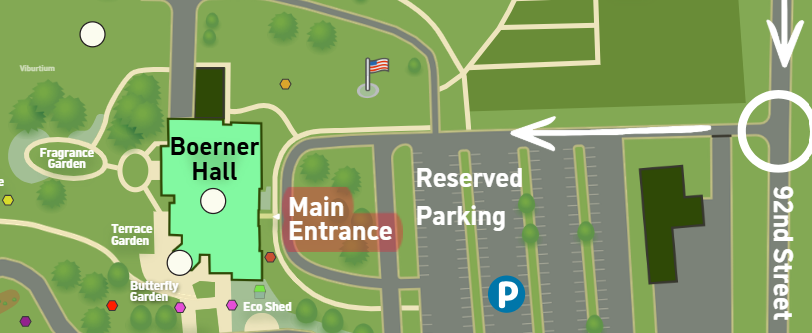 Zoomed in map of Boerner Botanical Gardens' Service Entrance
